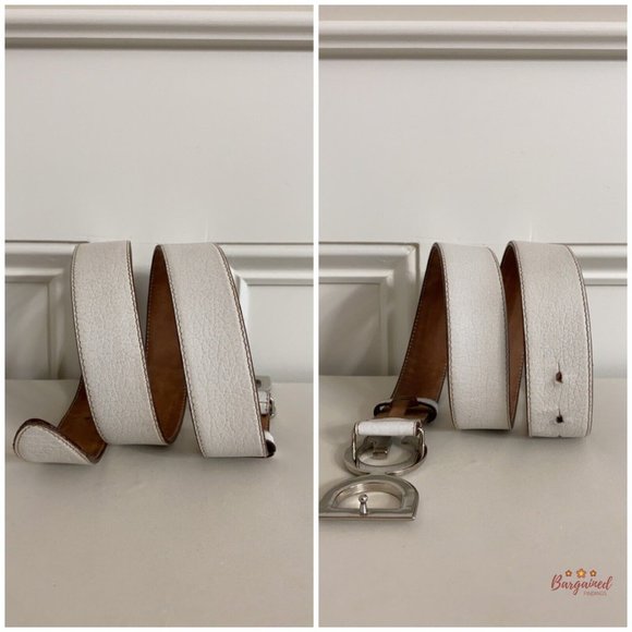 Authentic Dolce&Gabanna White Leather Silver Logo Buckle Belt Size 95/38 - Picture 8 of 12
